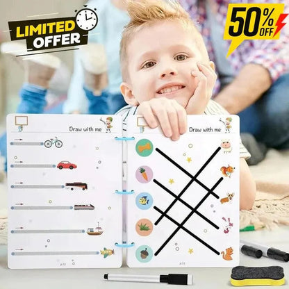 Reusable Educational Tracing Work Book for kids 64 Pages ( 2 Markers & Duster Attached)