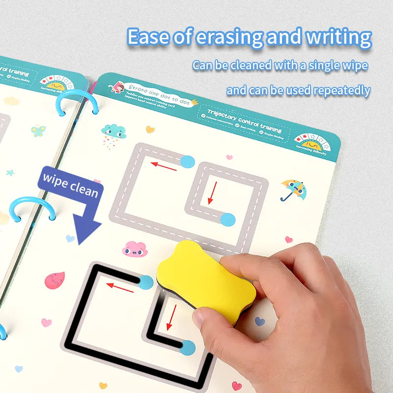 Reusable Educational Tracing Work Book for kids 64 Pages ( 2 Markers & Duster Attached)