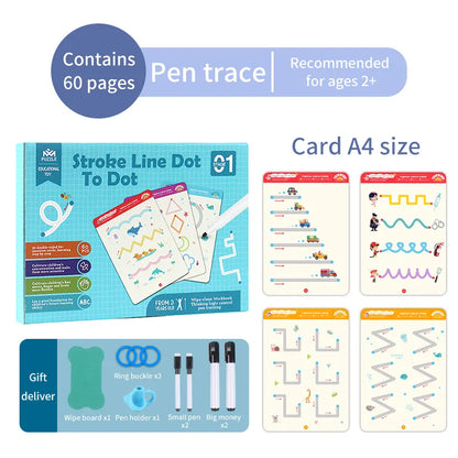 Reusable Educational Tracing Work Book for kids 64 Pages ( 2 Markers & Duster Attached)