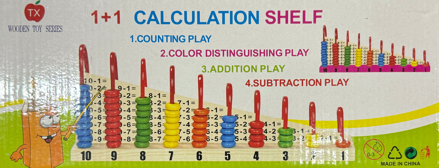 Wooden Multicolor Bead Frame Calculation Abacus Shelf