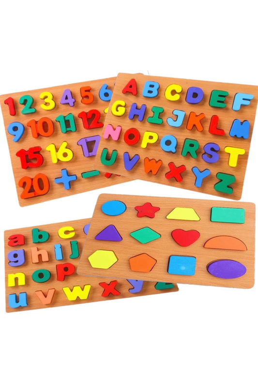 Wooden 3d Colorful Alphabets,Numbers & Shapes Sorting Boards