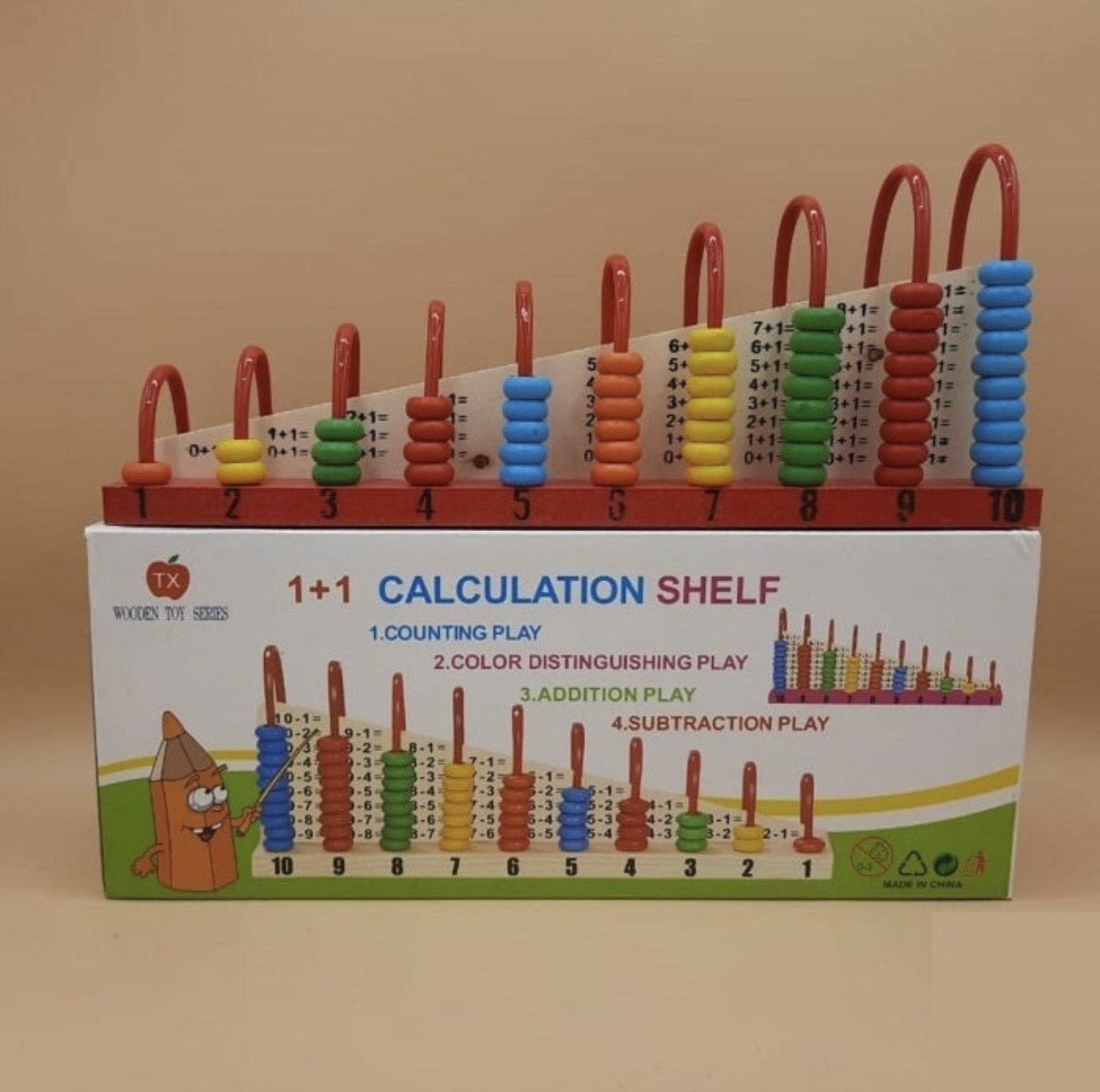 Wooden Multicolor Bead Frame Calculation Abacus Shelf