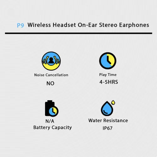 Premium P9 Wireless On-Ear Stereo Earphones